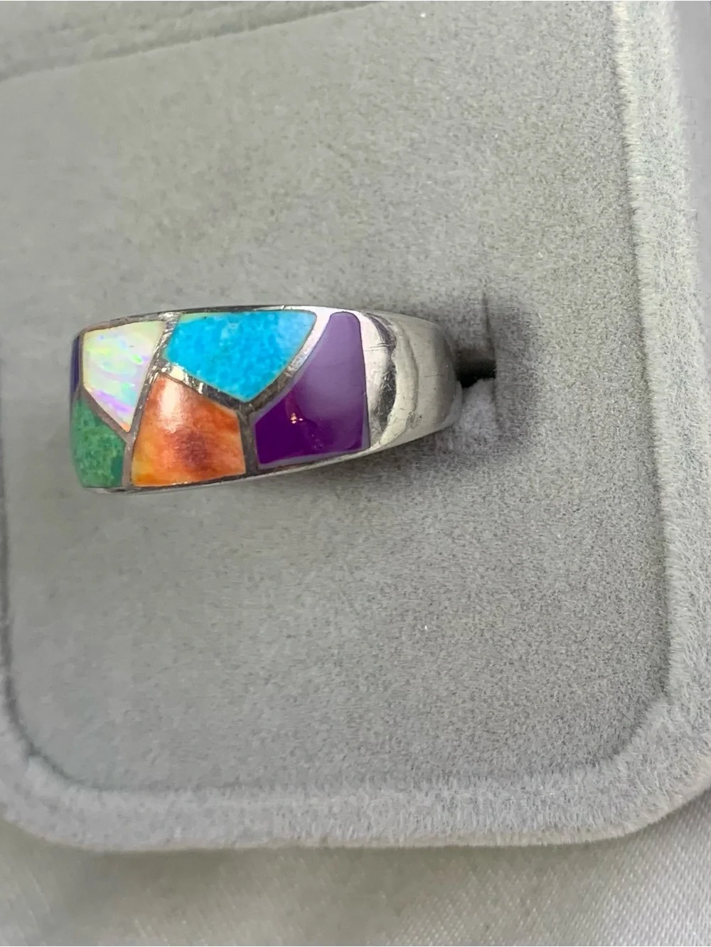 Multicolor Inlay Sterling Silver Women's Band Ring Native Style,Size 9